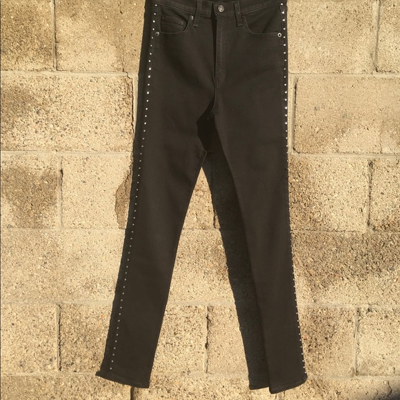 rag & bone Denim - rag & bone Black Skinny Jeans with Side Stud Detailing